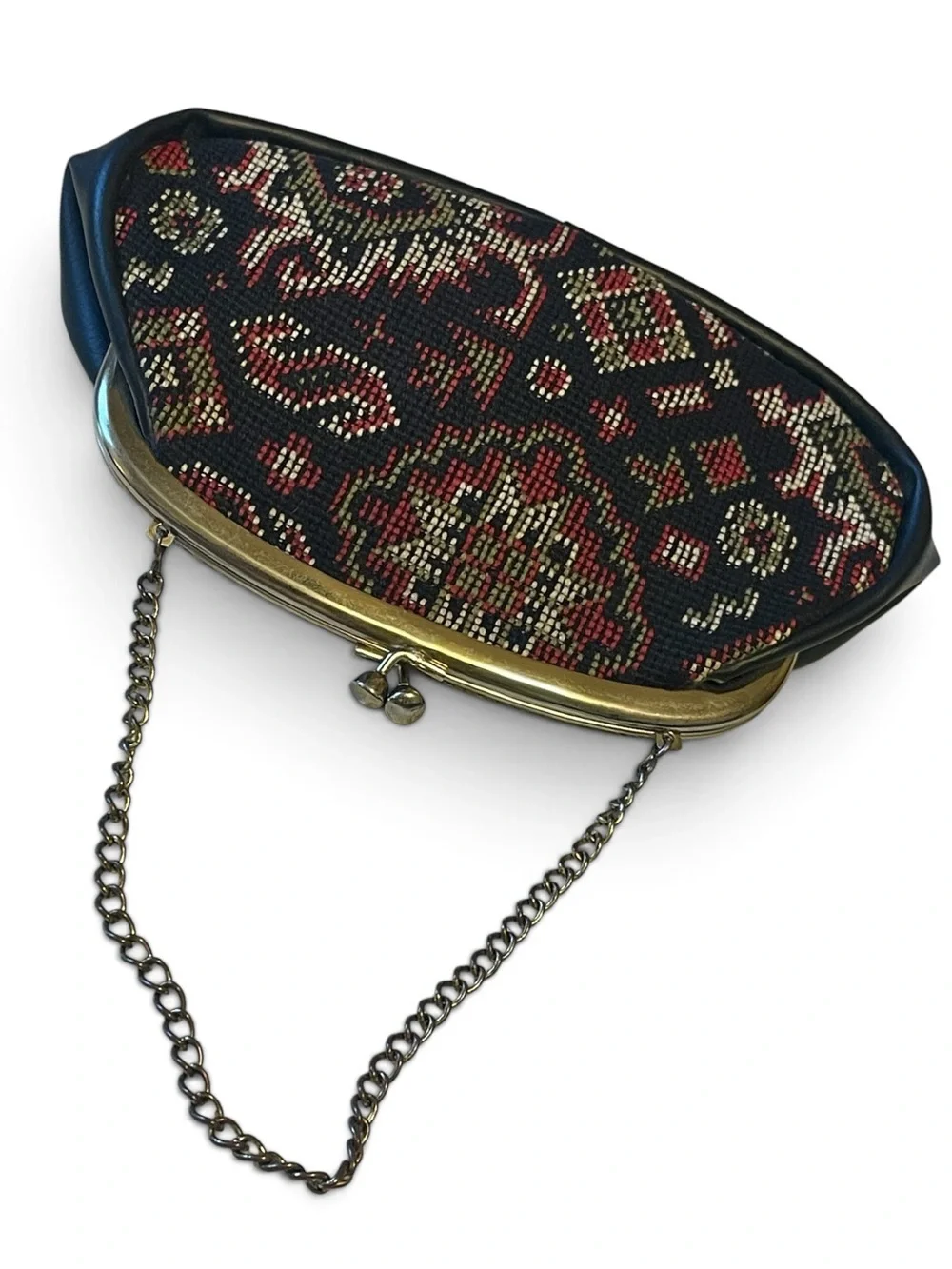 Vintage Needlepoint Tapestry Kiss-Lock Clutch Purse